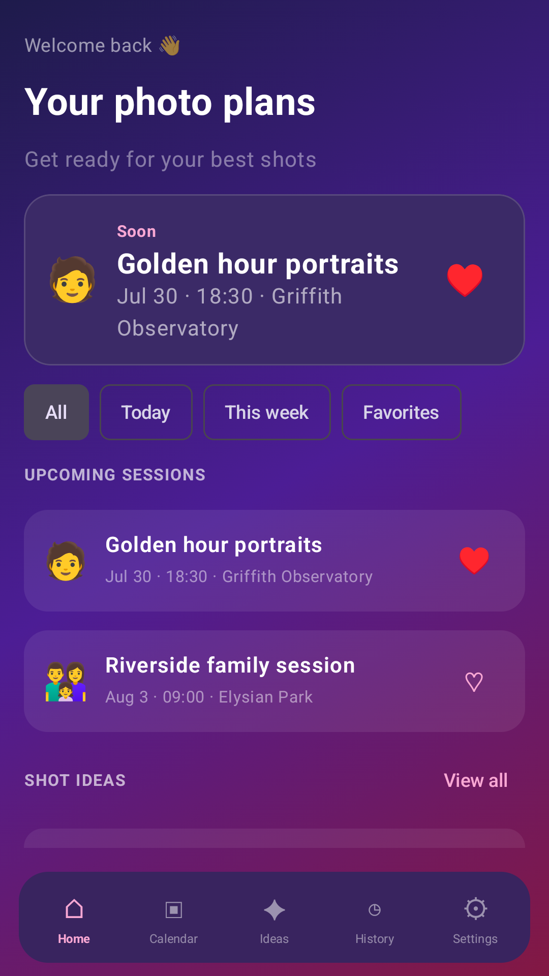 PhotoPlan Pro home screen